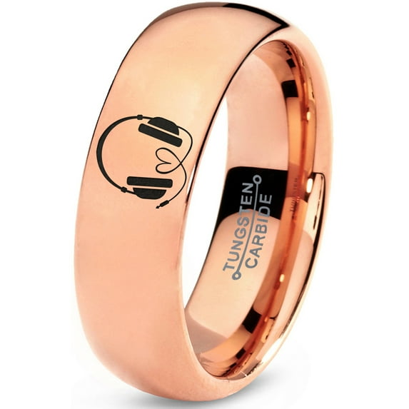Tungsten Audiophile Audio Music Love Band Ring 7mm Men Women Comfort Fit 18k Rose Gold Dome Polished