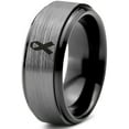 thumbnail image 1 of Tungsten Awareness Ribbon Symbol Band Ring 8mm Men Women Comfort Fit Black Step Bevel Edge Brushed Gray Polished, 1 of 4