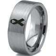 thumbnail image 1 of Tungsten Awareness Ribbon Symbol Band Ring 8mm Men Women Comfort Fit Gray Flat Cut Brushed Polished, 1 of 4