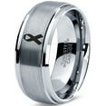thumbnail image 1 of Tungsten Awareness Ribbon Symbol Band Ring 8mm Men Women Comfort Fit Gray Step Bevel Edge Brushed Polished, 1 of 4