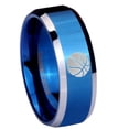 thumbnail image 1 of Tungsten Basketball 8mm Glossy Blue Two Tone Polished Beveled Edges Men Ring, 1 of 2