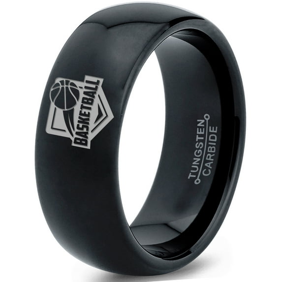 Tungsten Basketball Ring Band Ring 8mm Men Women Comfort Fit Black Dome Polished