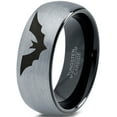 thumbnail image 1 of Tungsten Bat Spread Wings Band Ring 8mm Men Women Comfort Fit Black Dome Brushed Gray Polished, 1 of 4