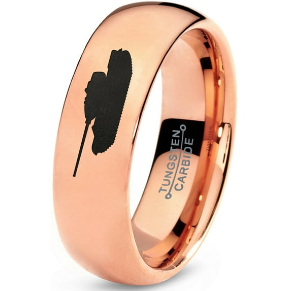 Tungsten Battlefield Military Tank Band Ring 7mm Men Women Comfort Fit 18k Rose Gold Dome Polished