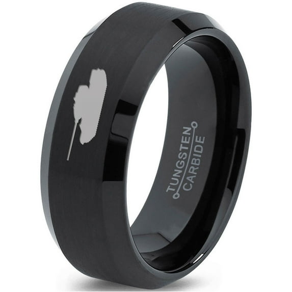 Tungsten Battlefield Military Tank Band Ring 8mm Men Women Comfort Fit Black Beveled Edge Brushed Polished