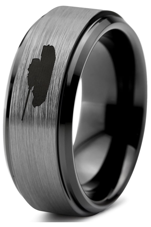Tungsten Battlefield Military Tank Band Ring 8mm Men Women Comfort Fit Black Step Bevel Edge Brushed Gray Polished