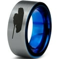 thumbnail image 1 of Tungsten Battlefield Military Tank Band Ring 8mm Men Women Comfort Fit Blue Flat Cut Brushed Gray Polished, 1 of 4