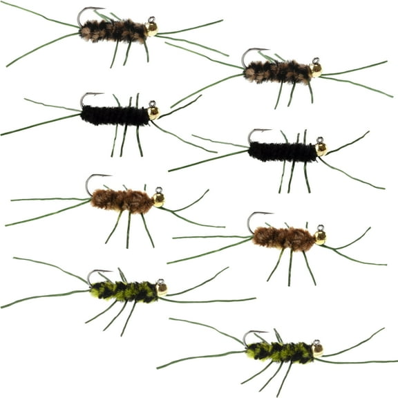 Tungsten Bead Jigged Pat's Rubber Legs Euro Nymph Assortment Fly Fishing Flies - Trout and Bass Wet Fly Pattern - 8 Flies Hook Size 10