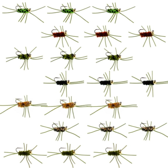 Tungsten Bead Jigged Pat's Rubber Legs Nymph Assortment Fly Fishing Flies - Trout and Bass Wet Fly Pattern - 21 Flies 7 Colors Hook Size 10