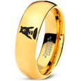 thumbnail image 1 of Tungsten Bear Outdoor Wilderness Heart Emoji Hand Band Ring 7mm Men Women Comfort Fit 18k Yellow Gold Dome Polished, 1 of 4