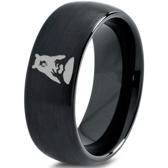 Tungsten Bear Outdoor Wilderness Heart Emoji Hand Band Ring 8mm Men Women Comfort Fit Black Dome Brushed Polished