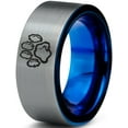 thumbnail image 1 of Tungsten Bear Paw Claws Band Ring 8mm Men Women Comfort Fit Blue Flat Cut Brushed Gray Polished, 1 of 4