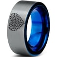 thumbnail image 1 of Tungsten Bear Paw Heart Shaped Emoji Band Ring 8mm Men Women Comfort Fit Blue Flat Cut Brushed Gray Polished, 1 of 4