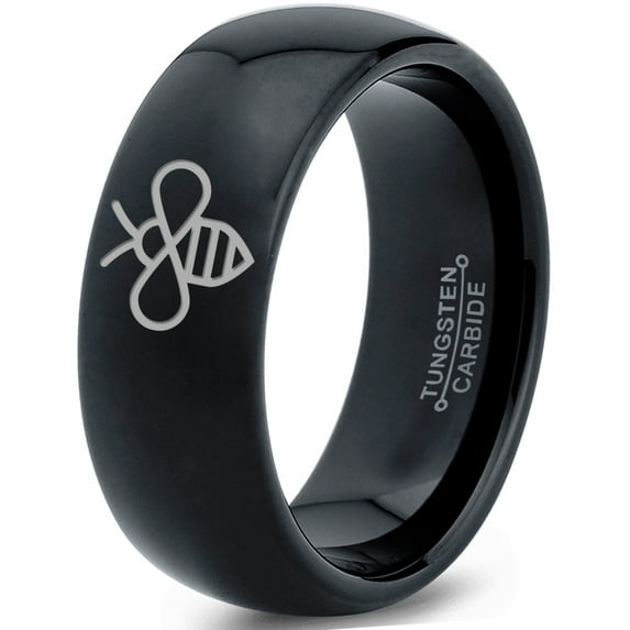 Tungsten Bee Flying Insect Bug Wasps Beeswax Band Ring 8mm Men Women Comfort Fit Black Dome Polished