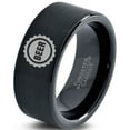 thumbnail image 1 of Tungsten Beer Bottle Cap Band Ring 9mm Men Women Comfort Fit Black Flat Cut Brushed Polished, 1 of 4