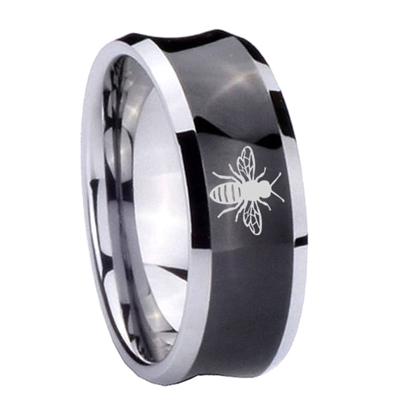 Tungsten Bees 8mm Brushed Black Polished Concave Men Ring