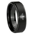 thumbnail image 1 of Tungsten Bees 8mm Brushed Black Polished Step Edges Men Ring, 1 of 1
