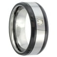 thumbnail image 1 of Tungsten Beveled Black Ceramic Inlay Edges Diamond Wedding Band Rings 8mm, 1 of 1