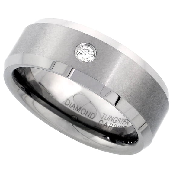 Tungsten Beveled Edges Diamond 0.72 cttw Wedding Band Rings 8mm