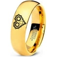thumbnail image 1 of Tungsten Bicycle Chain Gear Heart Band Ring 7mm Men Women Comfort Fit 18k Yellow Gold Dome Polished, 1 of 4