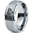thumbnail image 1 of Tungsten Bicycle Chain Gear Heart Band Ring 8mm Men Women Comfort Fit Gray Step Bevel Edge Brushed Polished, 1 of 4