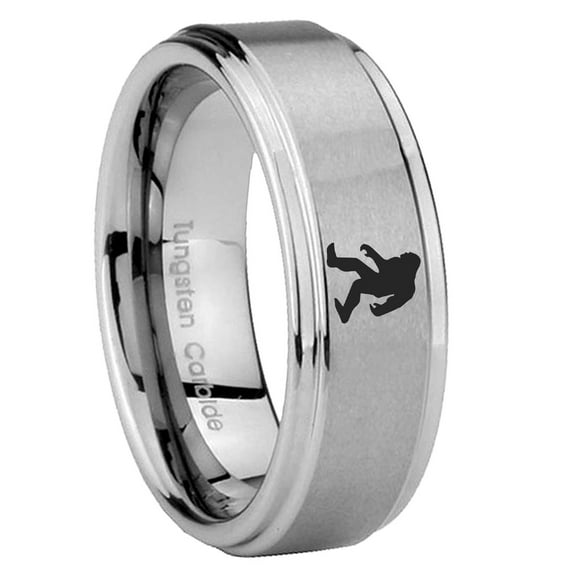 Tungsten Bigfoot 8mm Brushed Gray Step Edges Men Ring