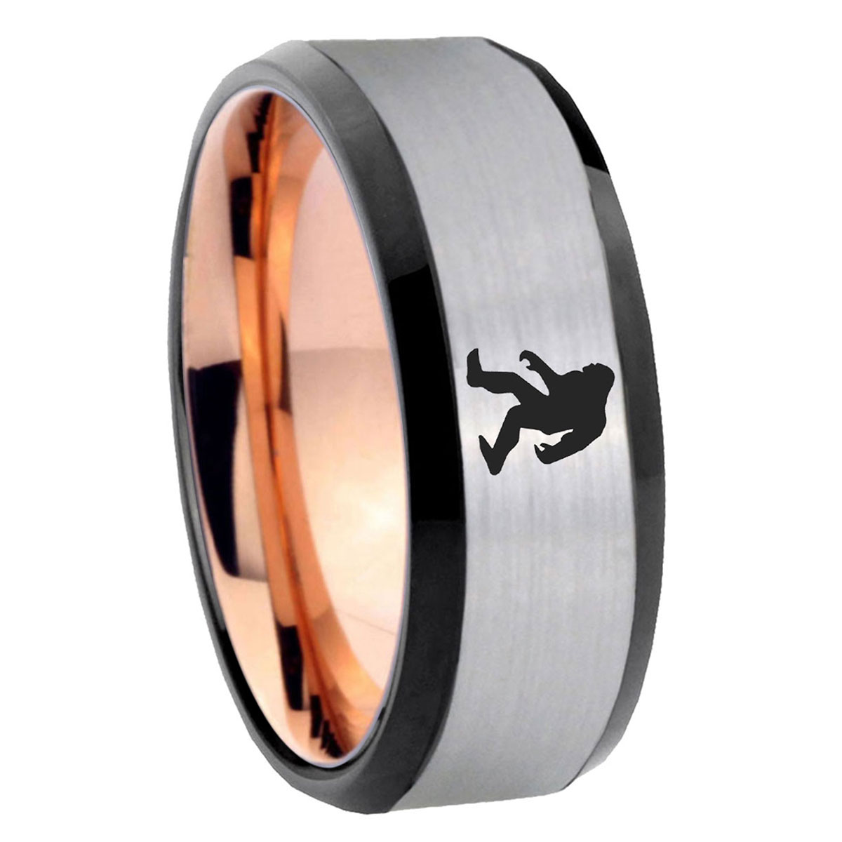 Tungsten Bigfoot 8mm Gray And Rose Gold Beveled Edge Rings - Walmart.com