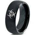 thumbnail image 1 of Tungsten Biohazard Toxic Poison Symbol Band Ring 8mm Men Women Comfort Fit Black Dome Brushed Polished, 1 of 4
