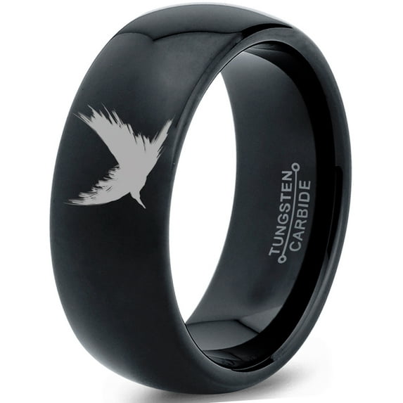 Tungsten Bird Flying Spreading Wings Aves Band Ring 8mm Men Women Comfort Fit Black Dome Polished