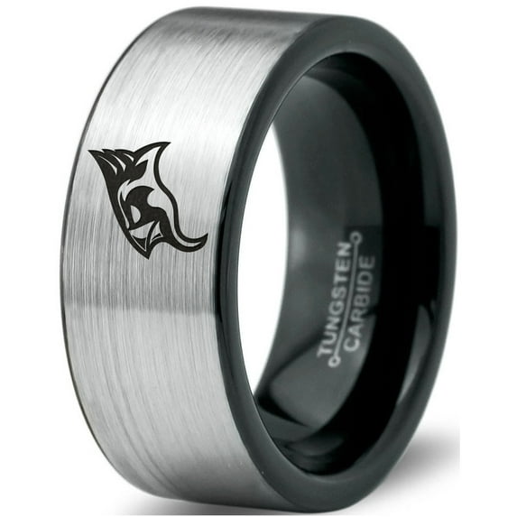 Tungsten Bird Watching Aves Band Ring 8mm Men Women Comfort Fit Brushed Gray Flat Cut Black Polished