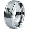 thumbnail image 1 of Tungsten Bird Watching Aves Band Ring 8mm Men Women Comfort Fit Gray Step Bevel Edge Brushed Polished, 1 of 4