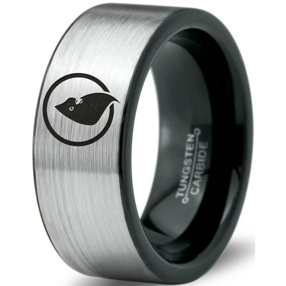 Tungsten Bird Watching World Aves Chordata Animal Band Ring 8mm Men Women Comfort Fit Brushed Gray Flat Cut Black Polished