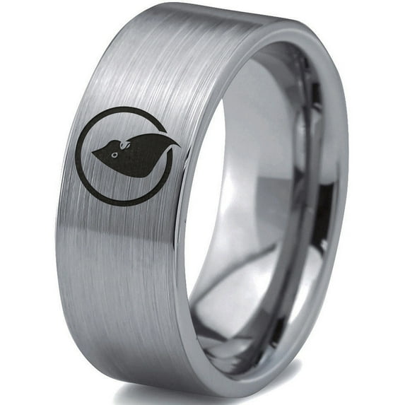 Tungsten Bird Watching World Aves Chordata Animal Band Ring 8mm Men Women Comfort Fit Gray Flat Cut Brushed Polished