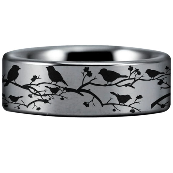 Tungsten Birds And Branches Ring