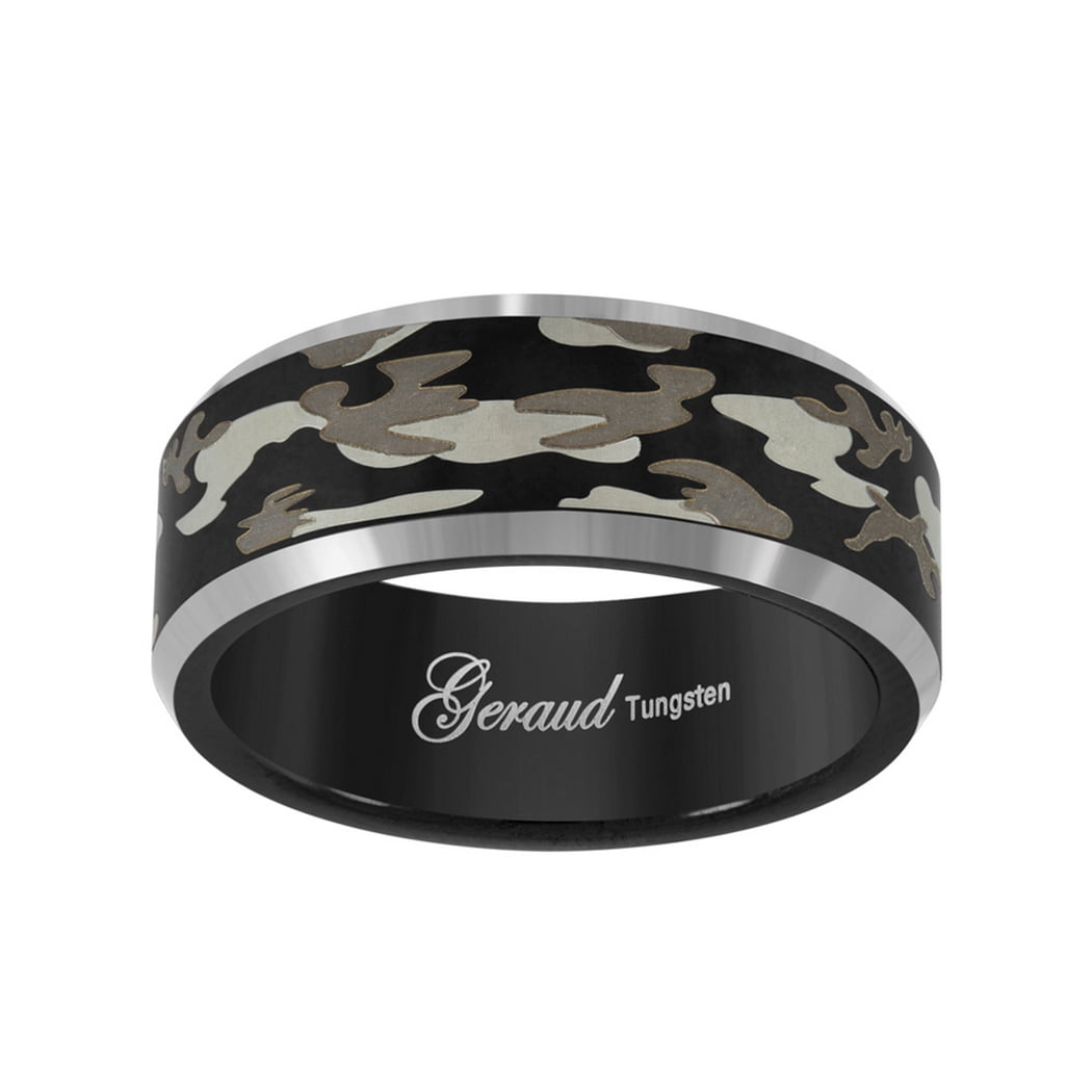 Tungsten Black Camouflage Military Beveled Edge Mens Comfort fit 8mm Size 12.5 Wedding Anniversary B Jewelry for Men Walmart