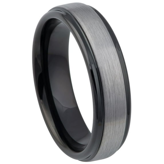 Tungsten Black Carbon Fiber Inlay Brushed Center Ring Size 7.5