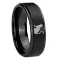 thumbnail image 1 of Tungsten Black Cat 8mm Brushed Black Polished Step Edges Men Ring, 1 of 1