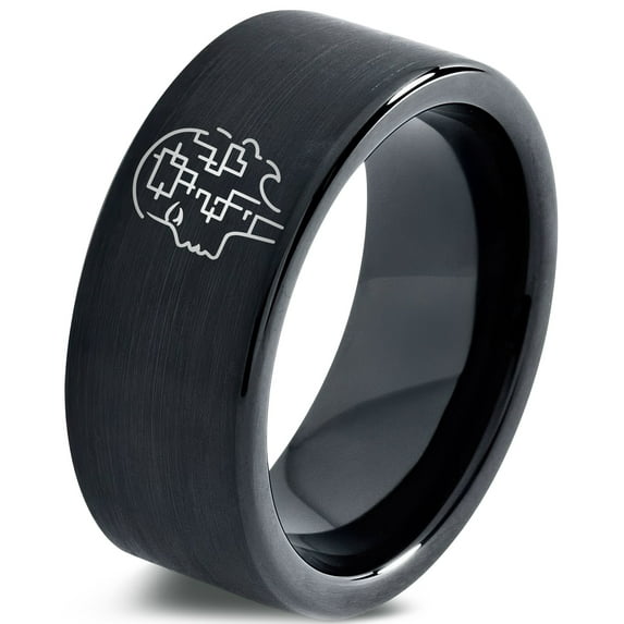 Black Metal Tungsten Gamer Mens Ring Anniversary Gifts for Him Matching Promise Rings Name