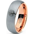 thumbnail image 1 of Tungsten Blossom Nature Tree Band Ring 7mm Men Women Comfort Fit 18k Rose Gold Dome Brushed Gray Polished, 1 of 4