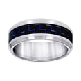 thumbnail image 1 of Tungsten Blue Carbon Fiber Inlay Polished Beveled Edges Mens Comfort-fit 8mm Size 8 Wedding Annivers Ring for Men, 1 of 2