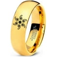 thumbnail image 1 of Tungsten Boho Flower Circle Band Ring 7mm Men Women Comfort Fit 18k Yellow Gold Dome Polished, 1 of 4