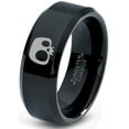 thumbnail image 1 of Tungsten Bony Skull Skeleton Head Band Ring 8mm Men Women Comfort Fit Black Beveled Edge Polished, 1 of 4