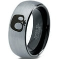 thumbnail image 1 of Tungsten Bony Skull Skeleton Head Band Ring 8mm Men Women Comfort Fit Black Dome Brushed Gray Polished, 1 of 4