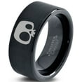 thumbnail image 1 of Tungsten Bony Skull Skeleton Head Band Ring 9mm Men Women Comfort Fit Black Flat Cut Brushed Polished, 1 of 4