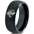 thumbnail image 1 of Tungsten Bronco Horse Horses Equestrian Equine Equidae Band Ring 8mm Men Women Comfort Fit Black Dome Brushed Polished, 1 of 4