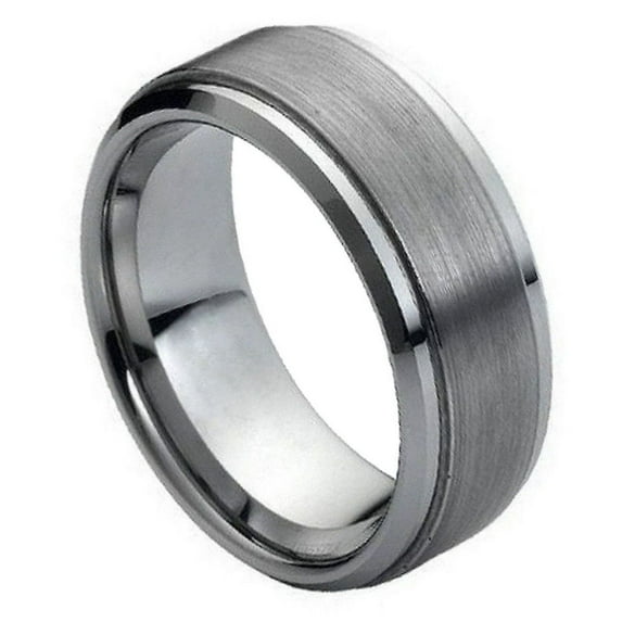 Tungsten Brushed Center 9MM Stepped Edges Ring Size 11.5