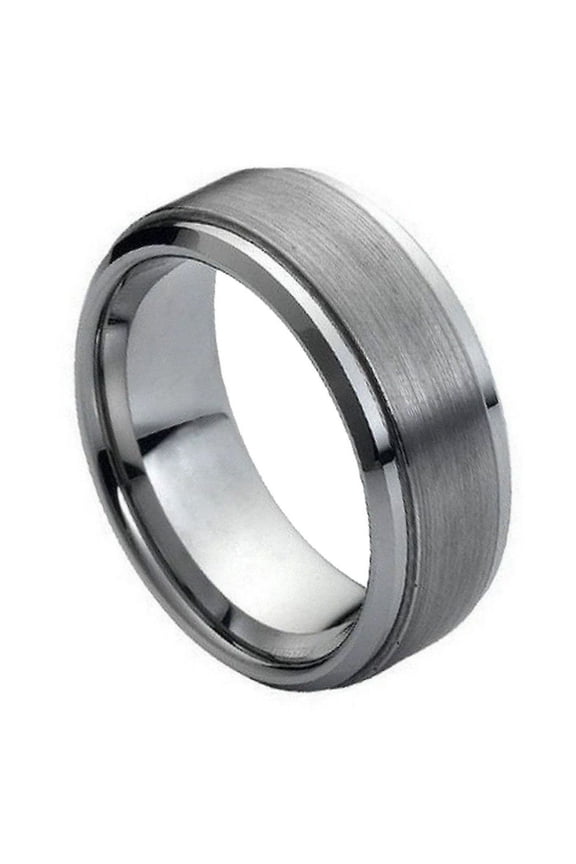Tungsten Brushed Center 9MM Stepped Edges Ring Size 15