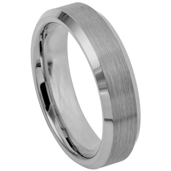 Tungsten Brushed Center High Polish Beveled Edge 6MM Band Ring Size 7.5
