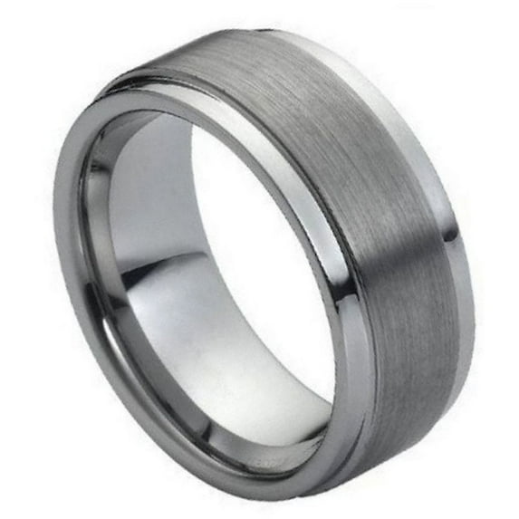Tungsten Brushed Center High Polish Stepped Edge 9MM Band Ring Size 13