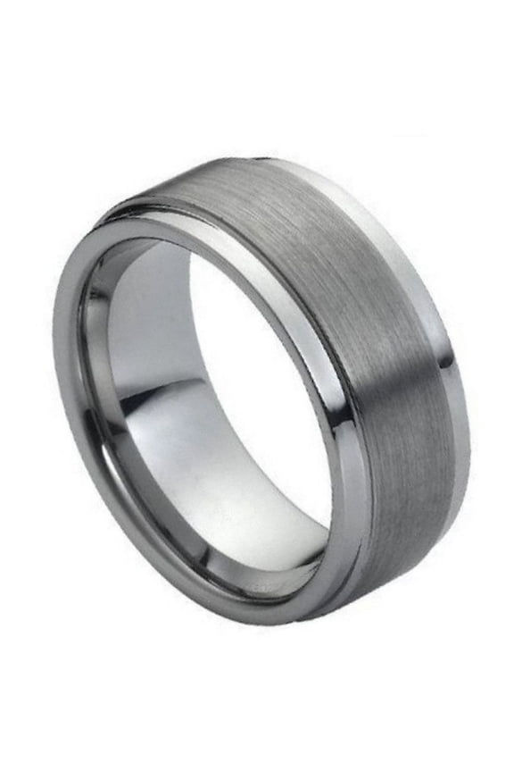 Tungsten Brushed Center High Polish Stepped Edge 9MM Band Ring Size 7.5